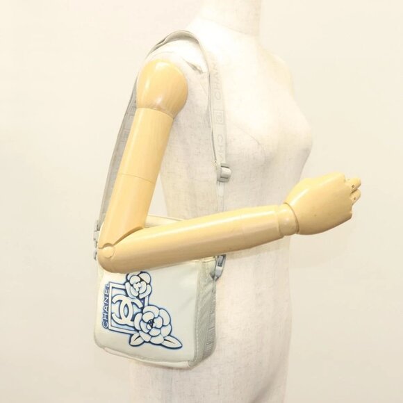 CHANEL Sports Line Shoulder Bag Nylon White Silver CC Auth yk19044 - Picture 1 of 15